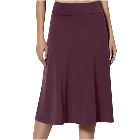 Flare Skirts for Women,Women's Solid High Waist Knee Length Lightweight ...