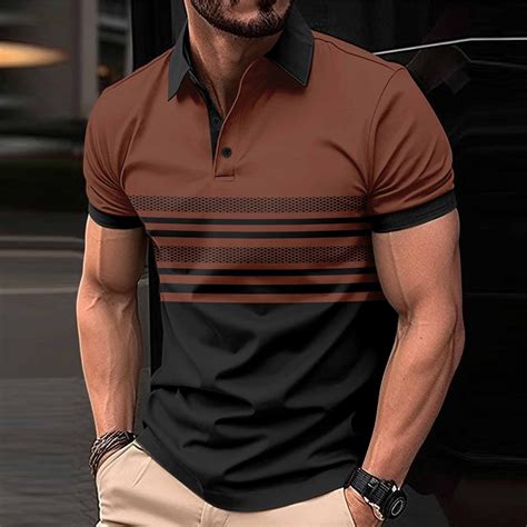 POTETI Mens Polo Shirt Short Sleeve Casual Collared Shirts Button Slim ...