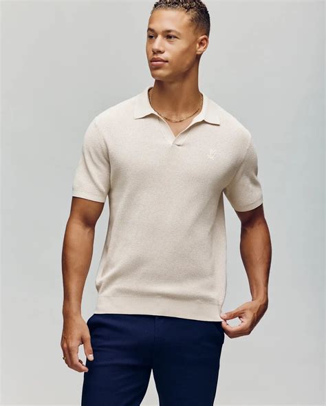 Mens Beige Leeton Johnny Collar Knit Polo | Psycho Bunny