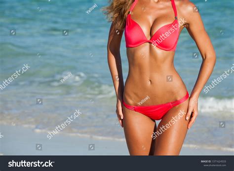 Woman Perfect Body Bikini Over Tropical Stock Photo 1371624533 ...