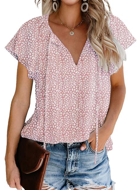 Fantaslook Women's Floral Print V Neck Ruffle Short Sleeve Casual ...