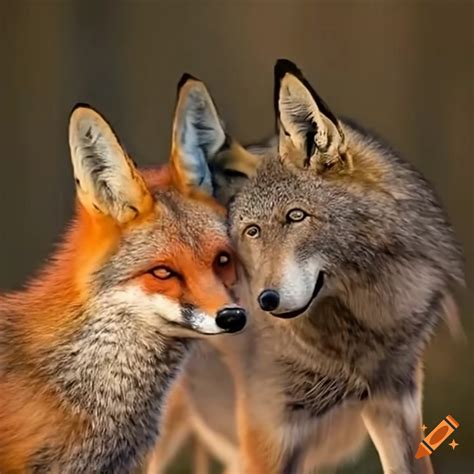 Intense face-off between a fox and a wolf on Craiyon