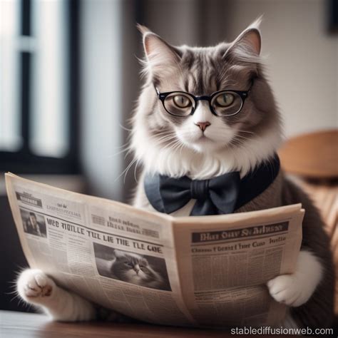 Cat with Glasses Using Human Toilet and Reading Newspaper | Stable ...