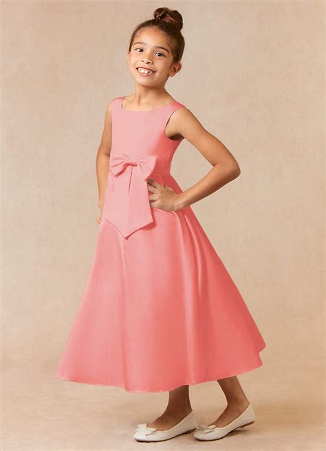 Coral Azazie Lindy A-Line Pleated Matte Satin Ankle-Length Dress | Azazie