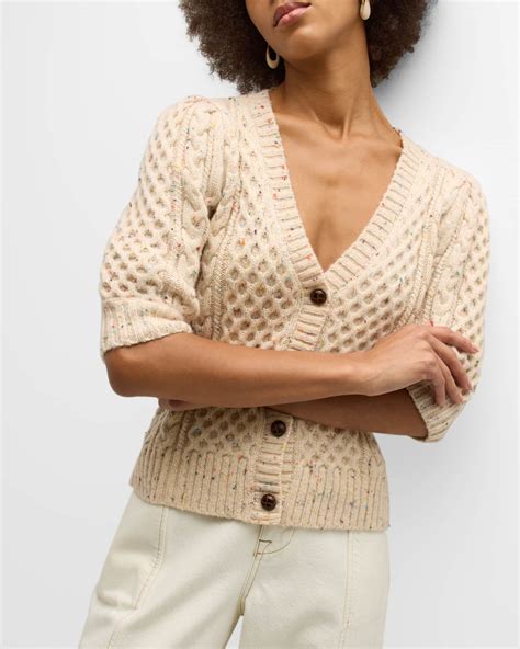 Rails Isla Confetti-Knit Puff-Sleeve Cardigan | Neiman Marcus