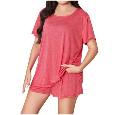 cfhntfmh Plus Size Pajama Sets for Women Summer Short Sleeve Tops ...