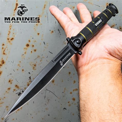 12" Extra Large USMC Marines Spring Assisted Open Folding Pocket Knife ...