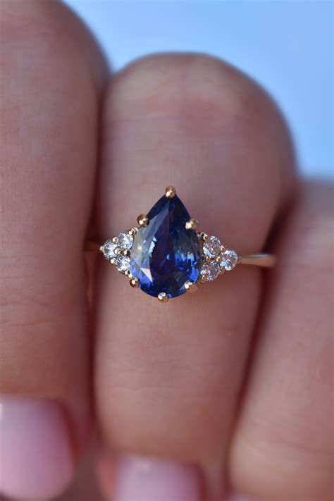 Bi Color Sapphire and Diamond Engagement Ring, White and Blue Sapphire ...