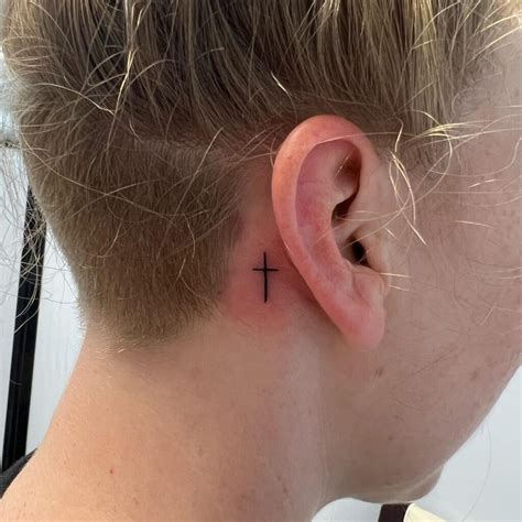 Behind The Ear Cross Tattoos