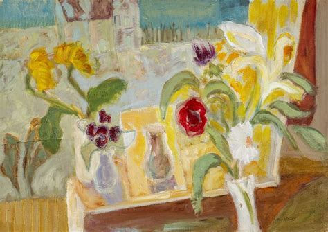 Judith Rosenthal | View From Window, still life of flowers and jugs | MutualArt