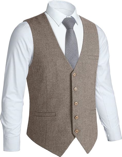 Buy HISDERN Men's Herringbone Tweed Vest British Wedding Premium Wool ...