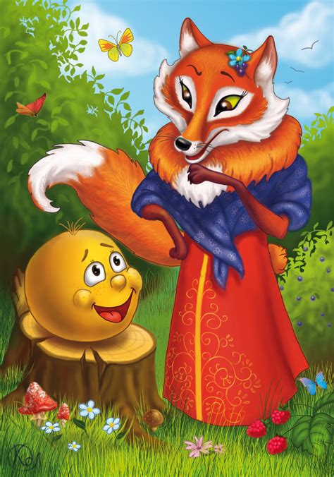 Иллюстрация Колобок и Лиса в стиле детский | Illustrators.ru