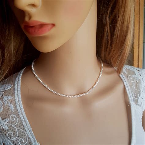 Tiny Freshwater seed Pearl necklace choker Sterling Silver or Gold Fill ...