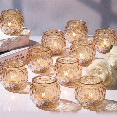 Amazon.com: DARJEN Gold Votive Candle Holders Set of 24- Round Glass ...