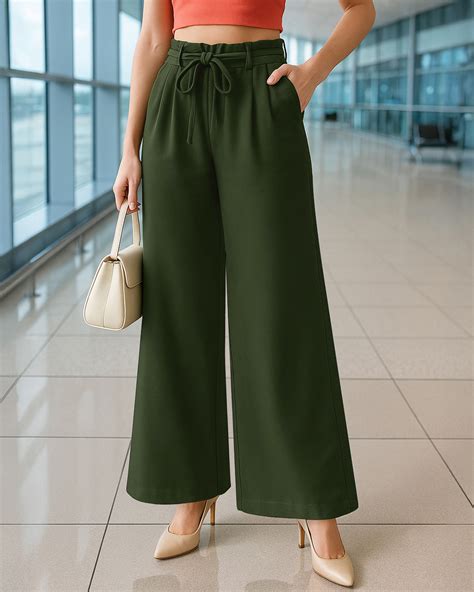 Buy Women's Olive Green Korean Pants Online at Bewakoof