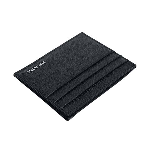 Prada Vitello Micro Grain Leather Black Card Holder Wallet - Queen Bee ...