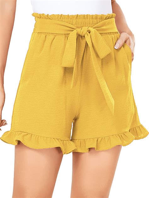 FIUFY Womens Casual Shorts Ruffle Hot Pants, Paperbag Elastic Waist ...