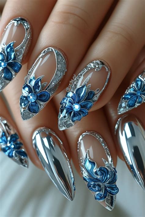 Blue and Silver Nails 2024 Magic: 🌙 Lunar Glow | Nail art, Blue and ...