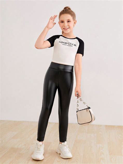 SHEIN Kids EVRYDAY Tween Girl Solid PU Leather Leggings | SHEIN USA