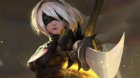 video games, Nier: Automata, 2B, sword, 2B (Nier: Automata), NieR ...