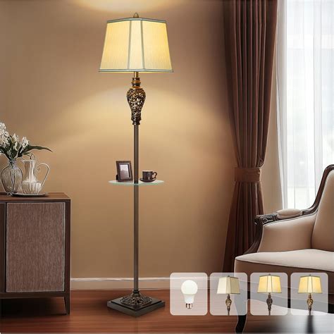 Rustic Floor Lamp for Living Room with Nightlight and Glass Tray ...