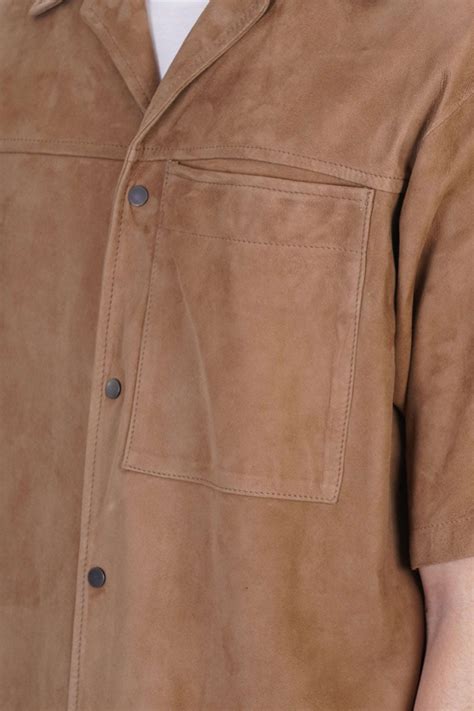 Men's Half Sleeve Suede Leather Shirt In Brown - Arcane Fox