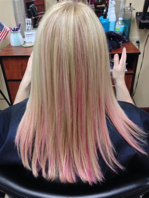 Fun pink highlights | Pink blonde hair, Blonde hair with pink ...