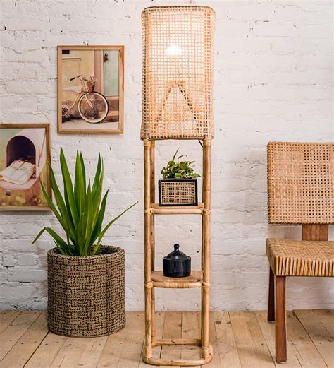 Buy Jowai Wood Shelve Floor Lamp with Bamboo Shade (Brown) at 100% OFF ...