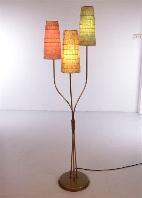 Vintage 1960s floor lamp with three Sissal shades, Germany | #201382