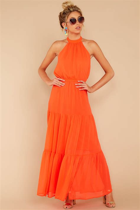 Chic Orange Halter Maxi Dress - Casual Backless Maxi - Dress - $46.00 ...