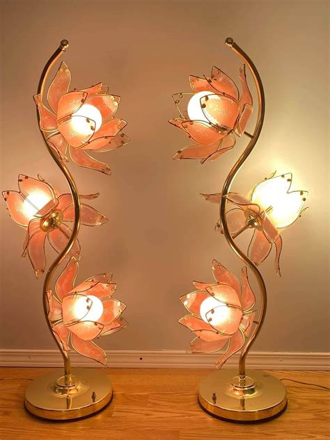 1 LEFT Pink Lotus Floor Lamp, Pink Lotus', Panel Shade, 3 Way Lighting ...