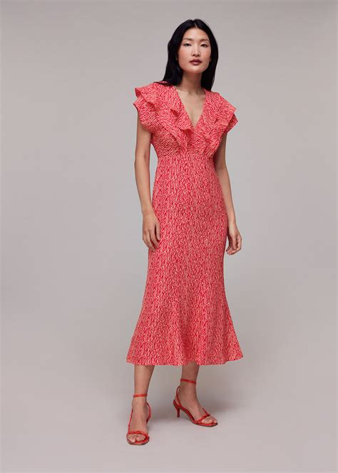 Red/Multi Wiggly Lines Adeline Dress | WHISTLES | Whistles UK