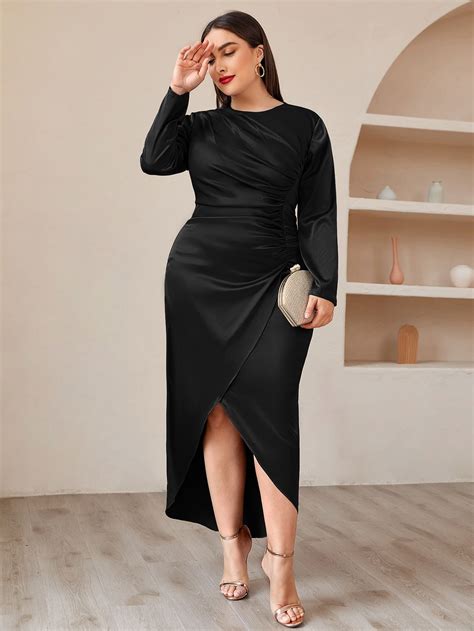 Plus tulip hem ruched front satin dress – Artofit