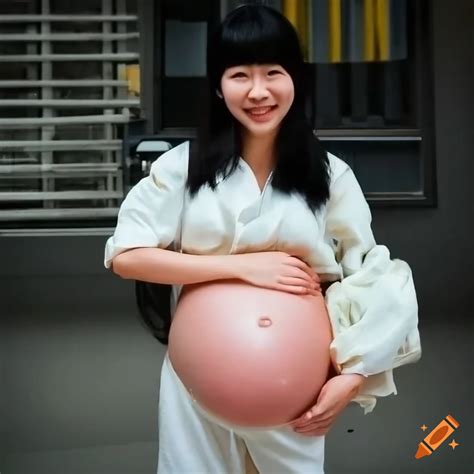 Candid snapshot japanese woman with a large pregnant belly