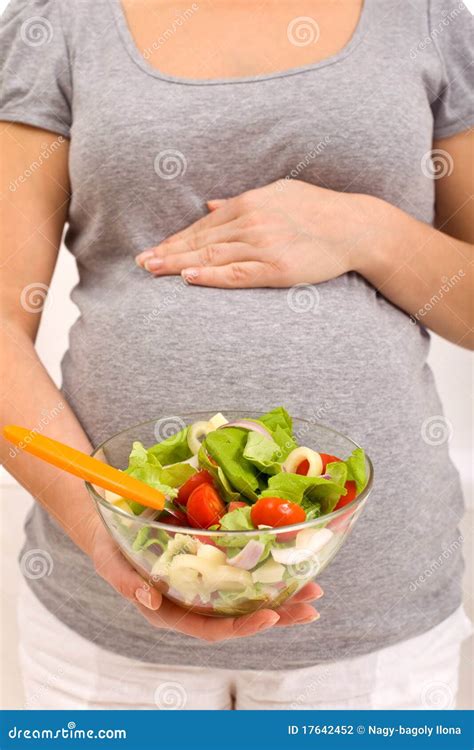 Pregnant Woman with Bowl of Salad Stock Photo - Image of happy ...