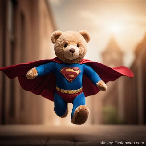 Teddy Bear as Superman with QUT Logo | Stable Diffusion Online