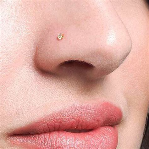 Cute Gemstone Nose Stud 9K Gold Nose Stud Nose Bone Style | Etsy