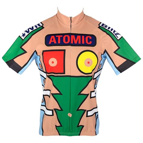 WALTER VAN BEIRENDONCK SS20 Size M Nude Green Graphic Nylon Jersey Bike Top For Sale at 1stDibs