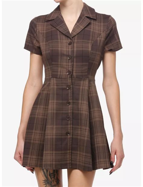 Thorn & Fable Brown Plaid Retro Dress | Hot Topic | Brown plaid, Warm ...