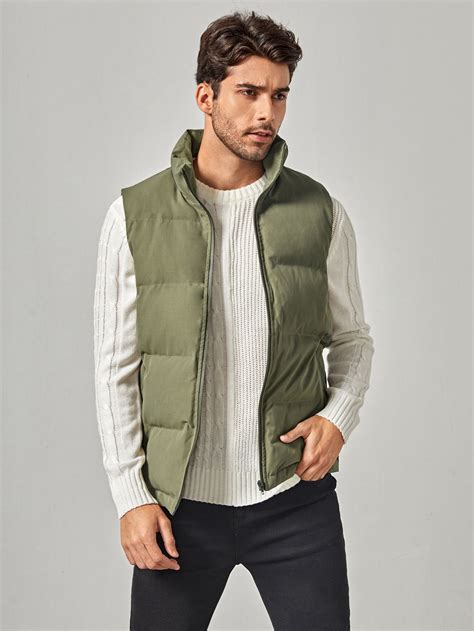 SHEIN Men Zipper Vest Puffer Coat | Puffer jacket outfit, Mens puffer ...