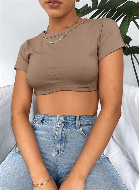 A2Y Women's Basic Solid Stretchable Scoop Neck Long Sleeve Crop Top ...