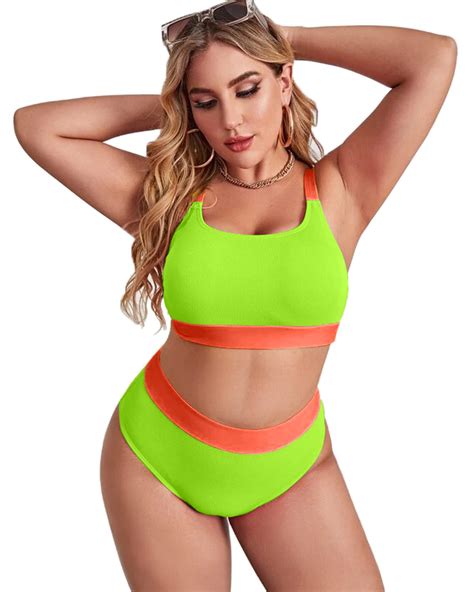 ZINPRETTY Plus Size High Waisted Bikini Set Womens Swimsuit Cheeky Two ...