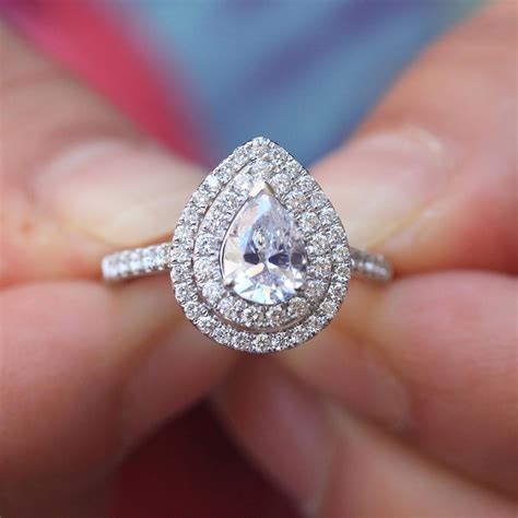 Double Halo Pear Shaped Diamond Engagement Ring, 1.65 Carat, Teardrop ...
