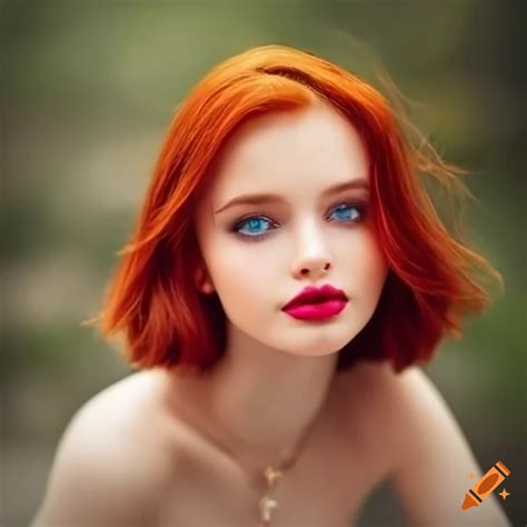 Portrait of a beautiful young woman with blue eyes and red hair