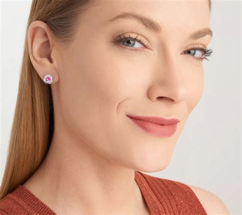 LuxLab Created Ruby & Lab Grown Diamond Button Earrings - QVC.com