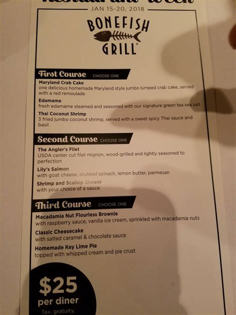 Menu at Bonefish Grill restaurant, Baton Rouge, Corporate Blvd