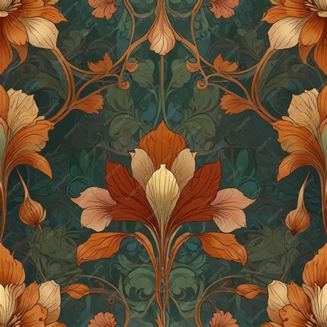 Premium Photo | Art nouveau exotic flowers floral pattern wallpaper ...