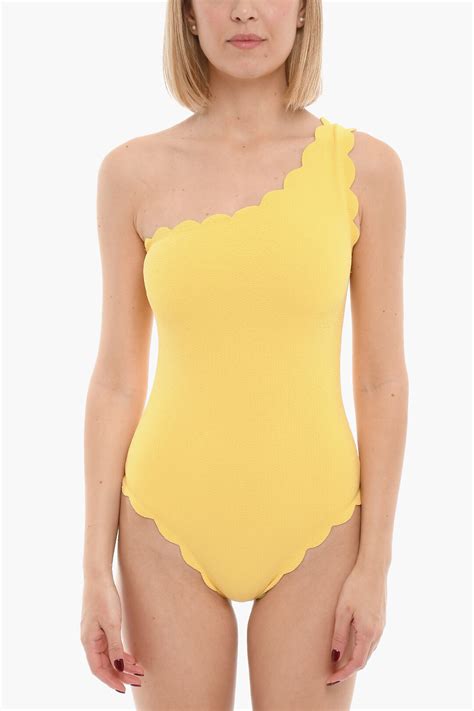 Marysia Solid Color One-Shoulder Swimsuit with Scalloped Edge women ...