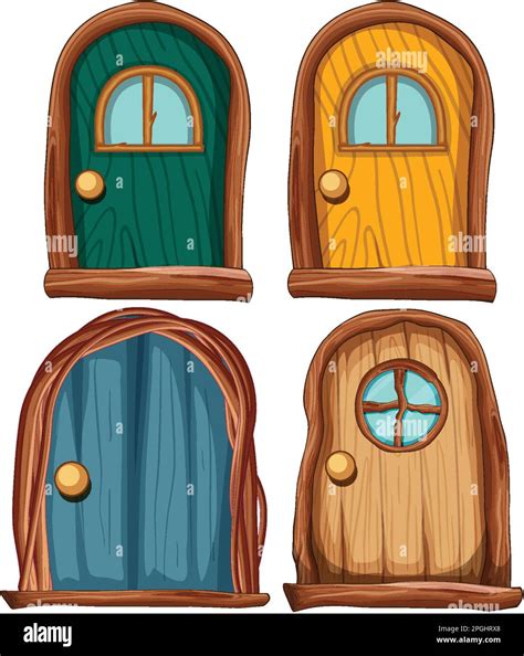 Set of wooden door for fairy tale house decor illustration Stock Vector ...