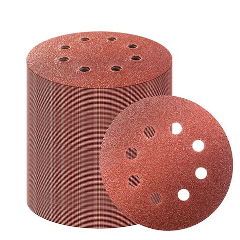 Seayoon 100 PCS 5 Inch Sanding Discs, 8 Hole Hook and Loop Sandpaper 60 ...